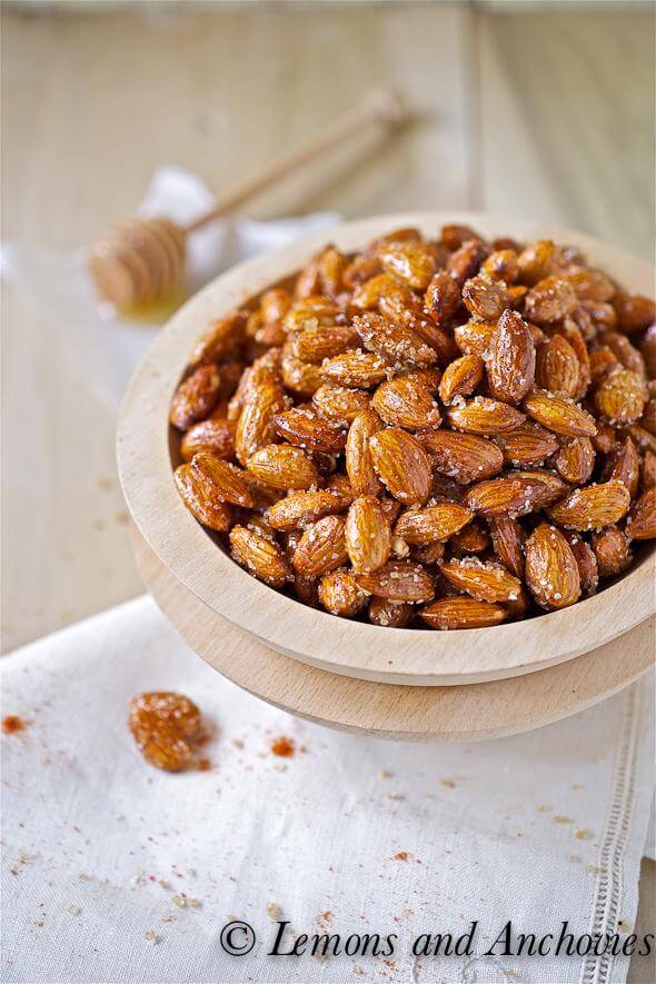 Spicy Honey Roasted Almonds. Healthy nuts recipe, natural, medicinal, plant-based, healthy diet, low-calorie, roasted nuts